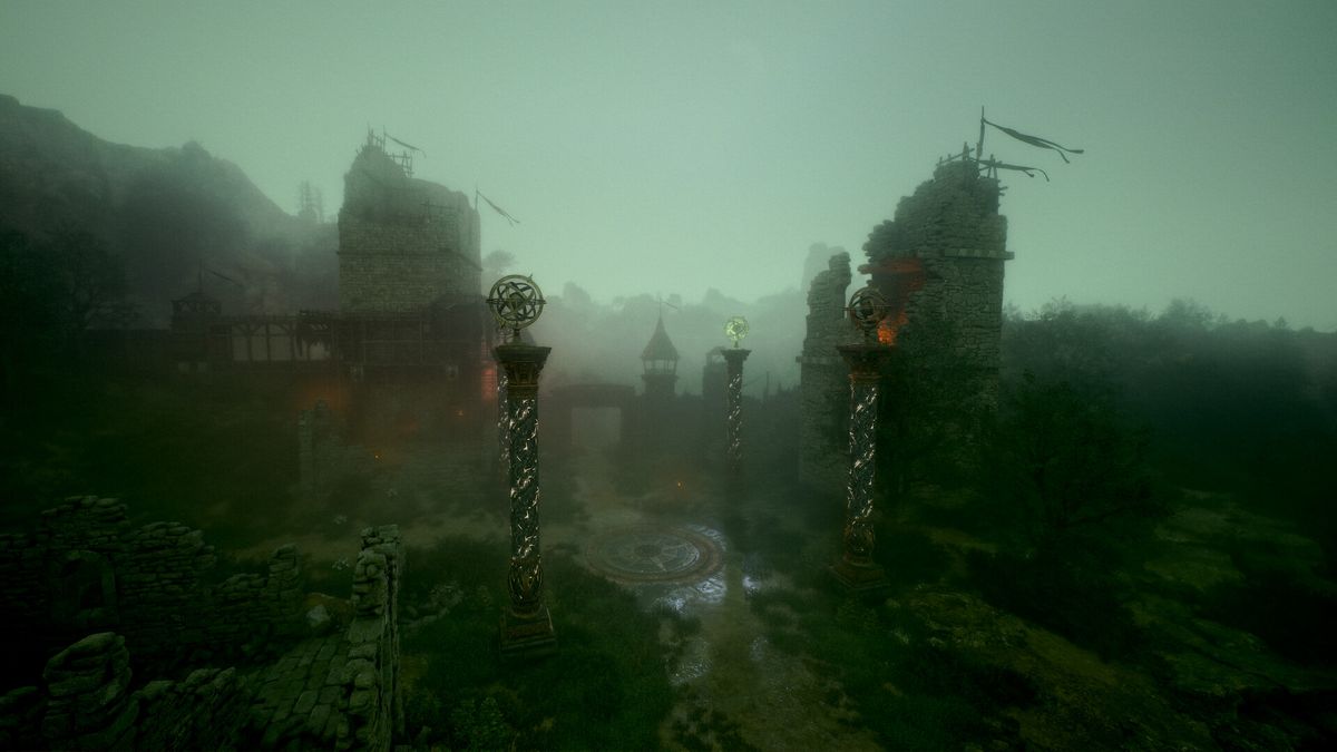 Official ArcheAge Chronicles screenshot: a wide valley with ruins in the distance