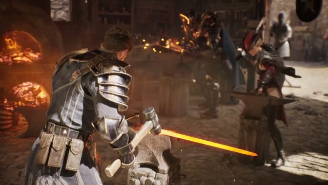 Official trailer frame: a smith shaping a glowing blade at a forge